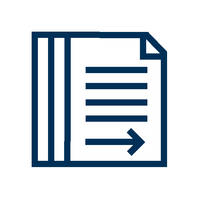 Blue illustration of a stack of papers, on the top paper are for lines and below them is an arrow pointing to the right