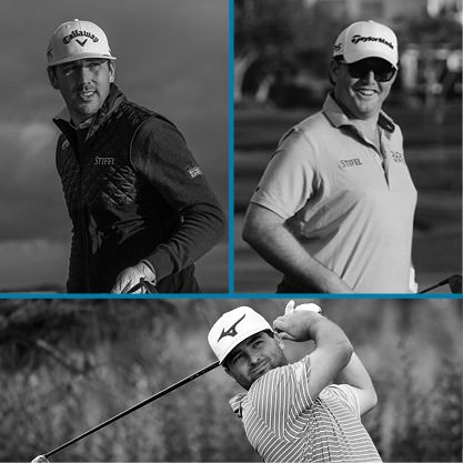 Black and white images of PGA Tour's Kelly Kraft, Harry Higgs, and Greyson Sigg