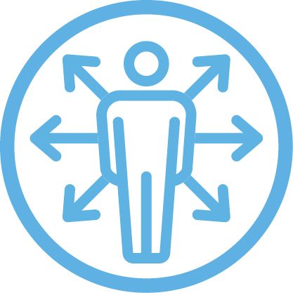 Illustration of person standing with 6 arrows coming out from the top middle and bottom