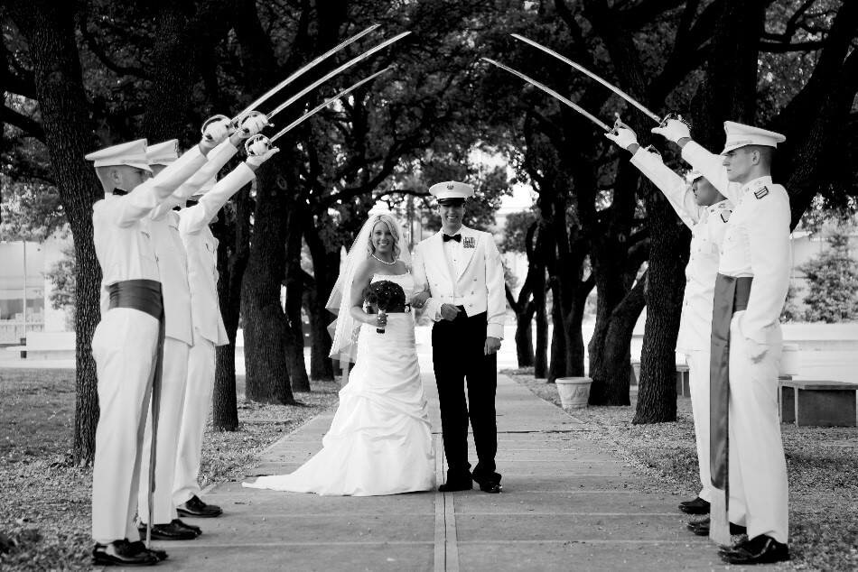 Robert French being saluted with his bride on their wedding day
