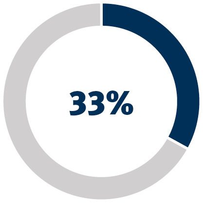 Blue and gray circle graph with blue 33% in the middle