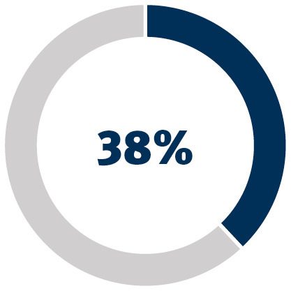 Blue and gray circle graph with blue 38% in the middle