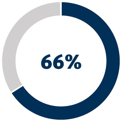 Blue and gray circle graph with blue 66% in the middle