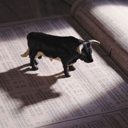 Bull on stock market newspaper