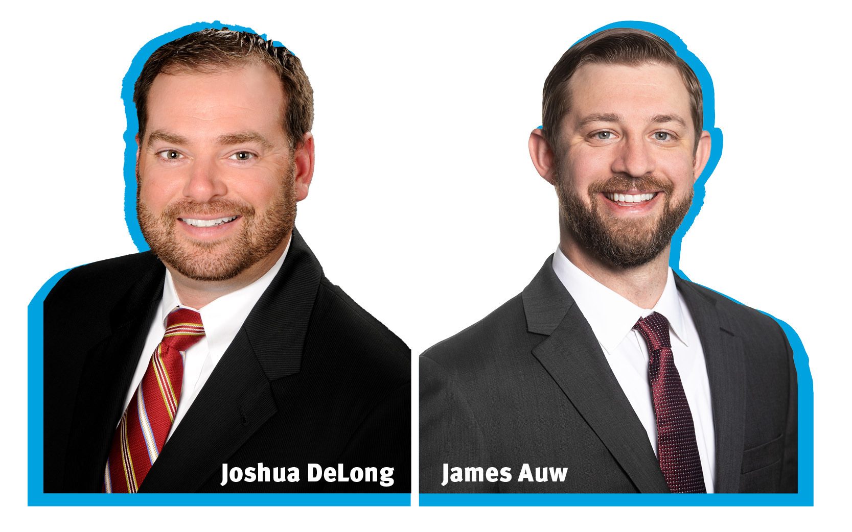 Joshua DeLong & James Auw headshots with light blue borders behind them