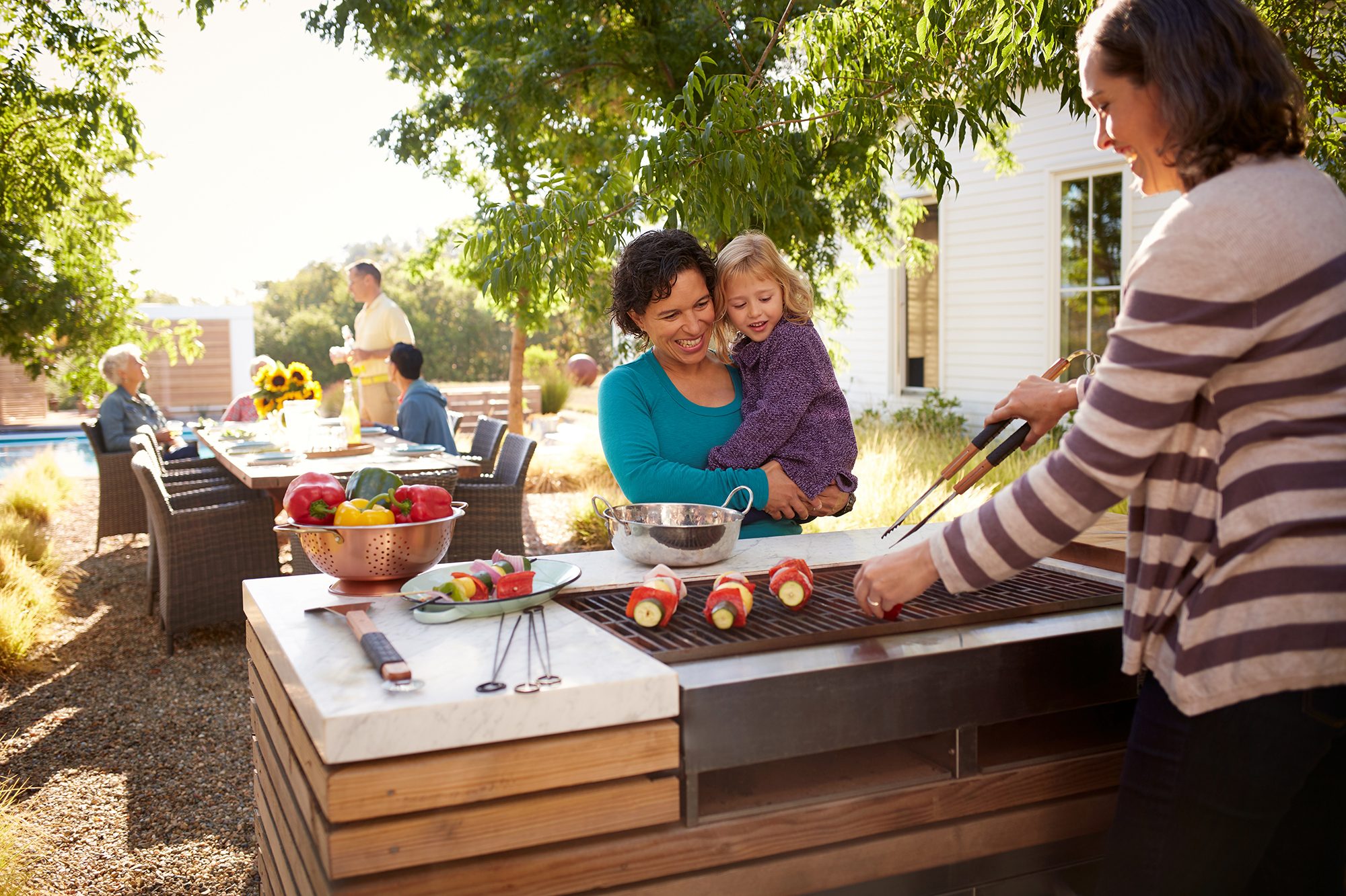 family eating outside