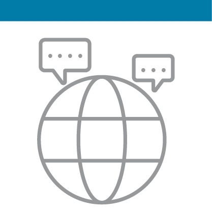 Illustration of globe with 2 chat boxes come off the top of it