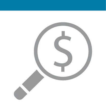 Illustration of magnifying glass hovering over dollar sign