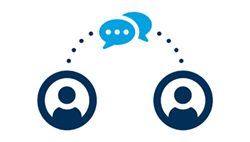 two figures with two speech bubbles connected by dotted line