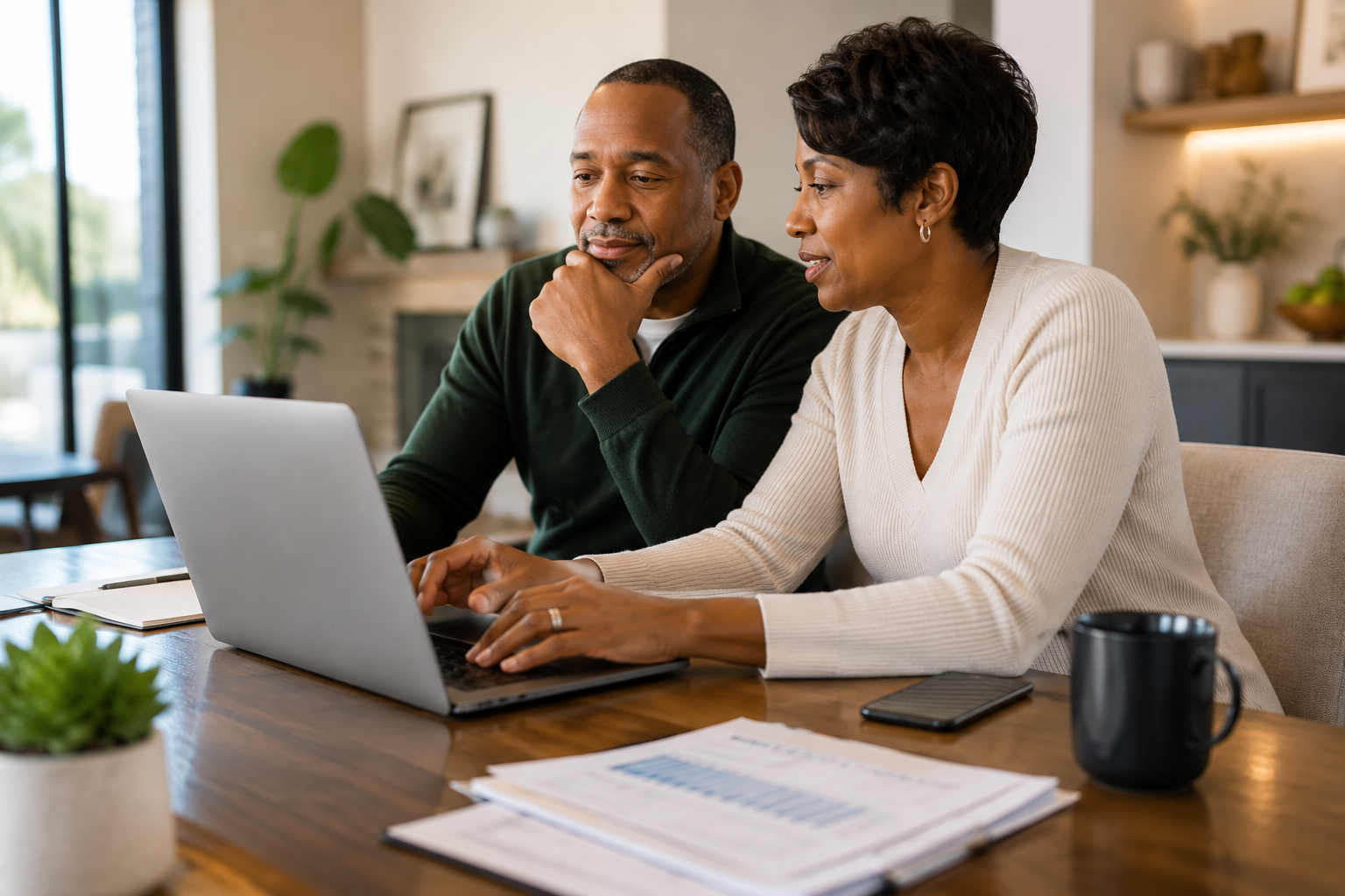 Couple reviewing financial documents